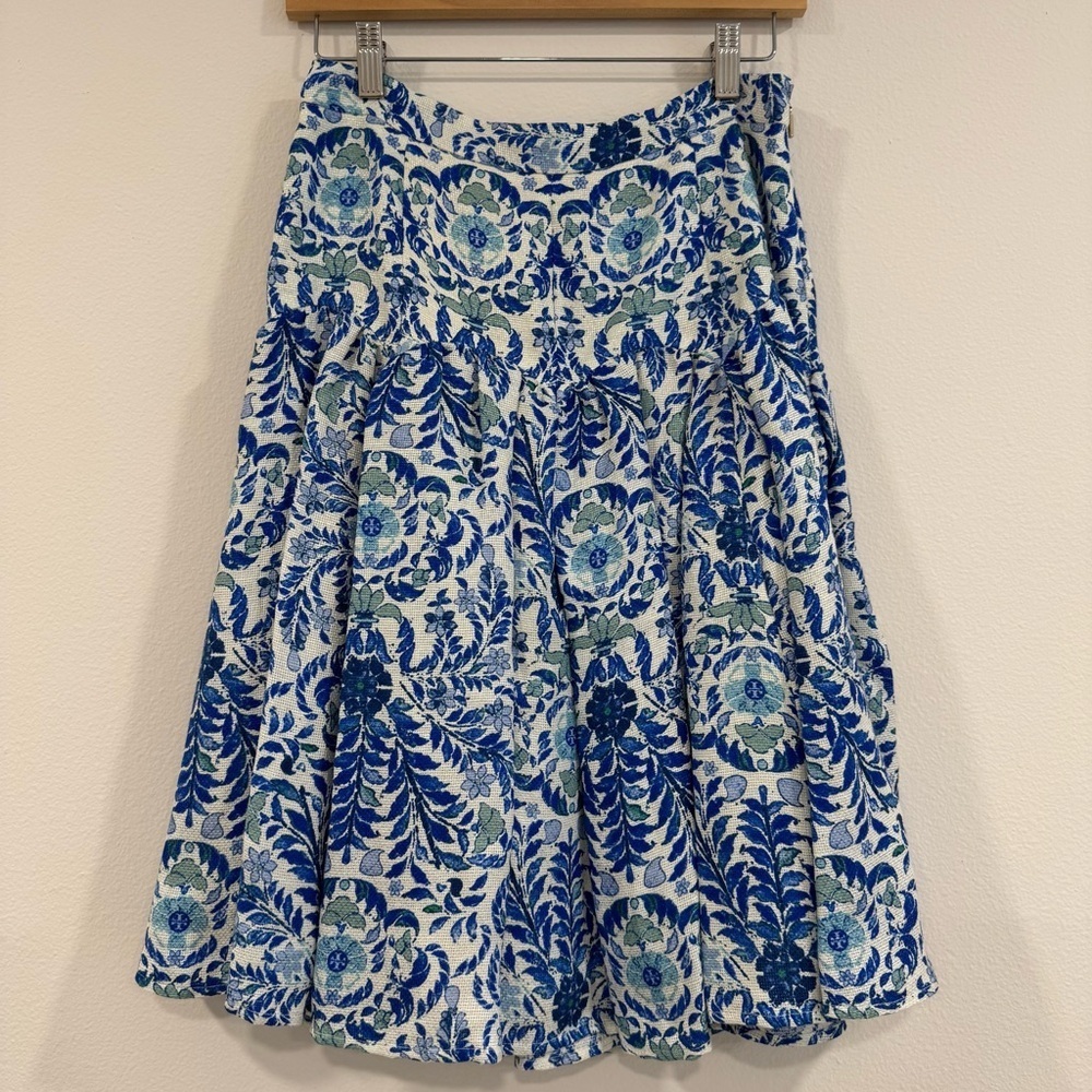 Tory Burch Kyra Floral Pleated Skirt Linen Silk Blend Office 4